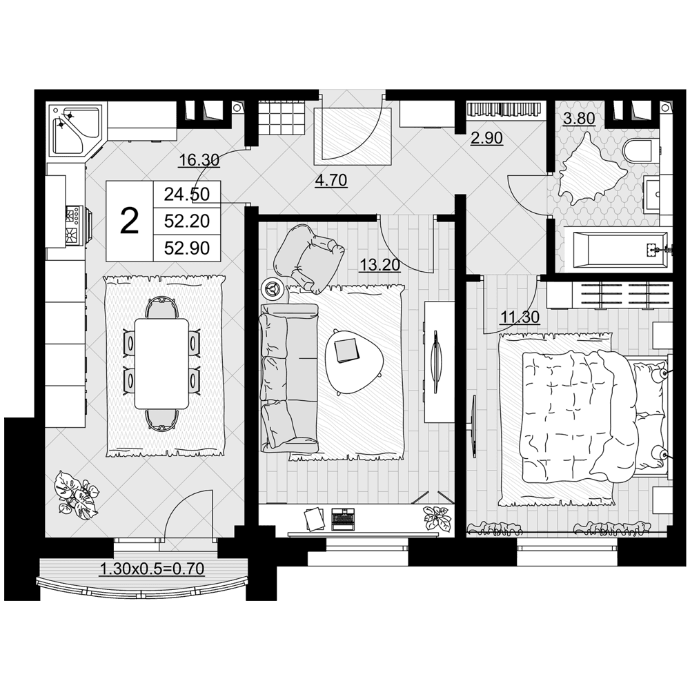 Продается 2-комн. квартира, 52.2 м²