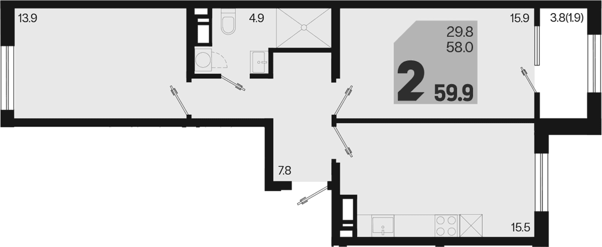 Продается 3-комн. квартира, 58 м²