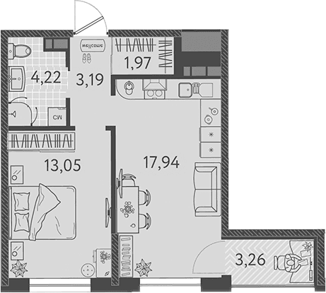 Продается 2-комн. квартира, 40.37 м²