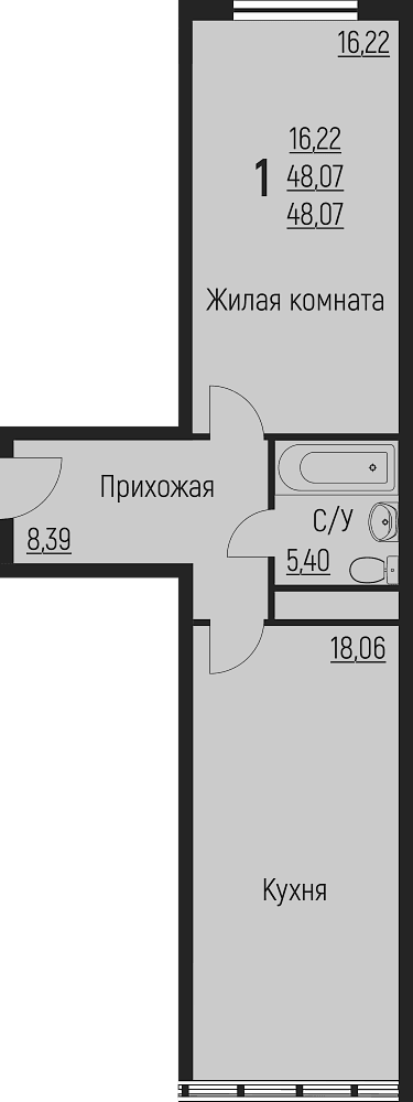 Продается 2-комн. квартира, 48.07 м²
