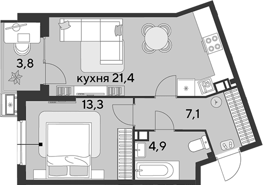 Продается 2-комн. квартира, 46.7 м²