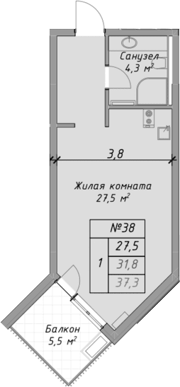 Продается 1-комн. квартира, 31.8 м²