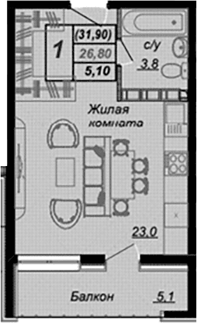 Продается 1-комн. квартира, 30.1 м²