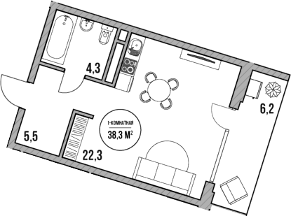 Продается 1-комн. квартира, 32.1 м²