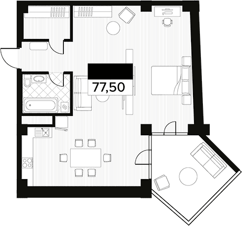 Продается 1-комн. квартира, 77.5 м²