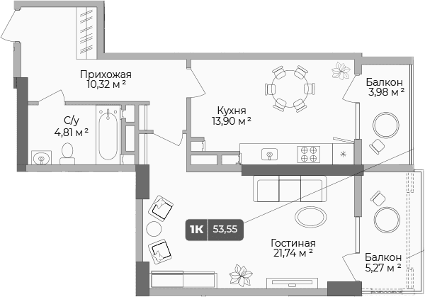 Продается 1-комн. квартира, 50.78 м²