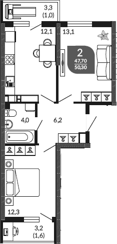 Продается 2-комн. квартира, 47.7 м²