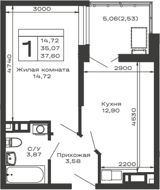 Продается 1-комн. квартира, 35.07 м²