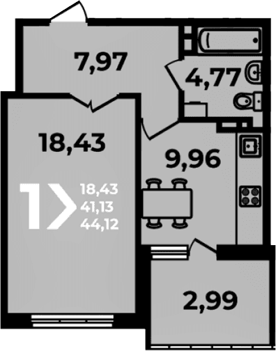 Продается 1-комн. квартира, 41.13 м²