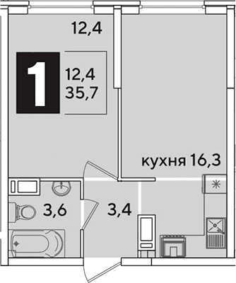 Продается 2-комн. квартира, 35.7 м²