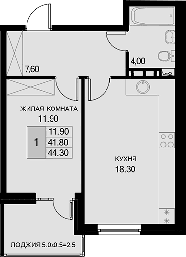 Продается 1-комн. квартира, 41.8 м²