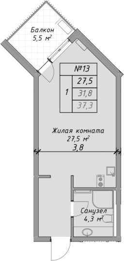 Продается 1-комн. квартира, 31.8 м²