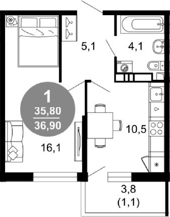 Продается 1-комн. квартира, 35.8 м²