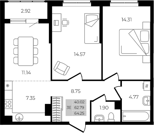 Продается 3-комн. квартира, 62.79 м²