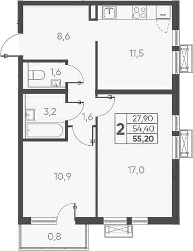 Продается 2-комн. квартира, 56.27 м²
