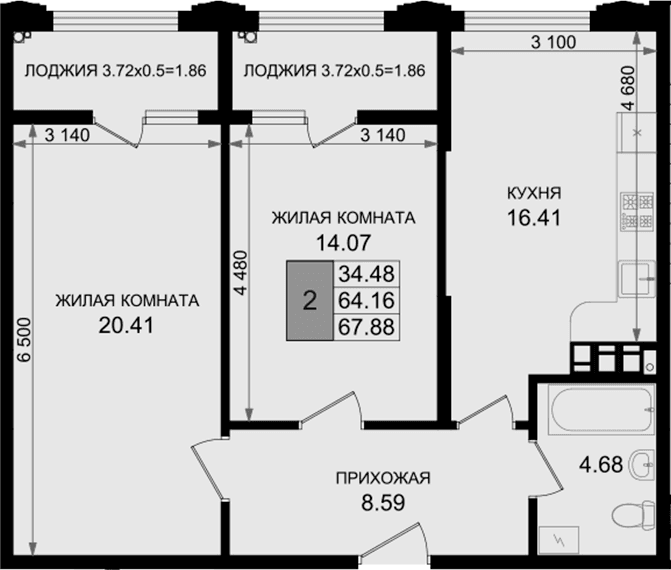 Продается 2-комн. квартира, 64.16 м²