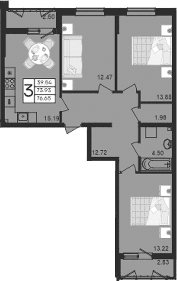 Продается 3-комн. квартира, 73.93 м²