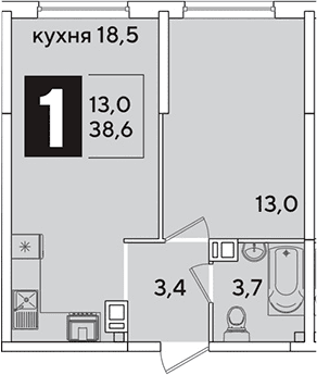 Продается 2-комн. квартира, 38.6 м²