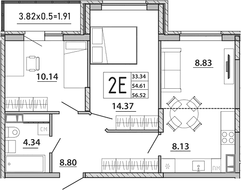 Продается 3-комн. квартира, 54.61 м²
