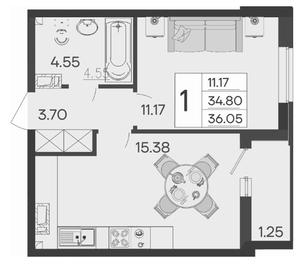 Продается 1-комн. квартира, 34.8 м²
