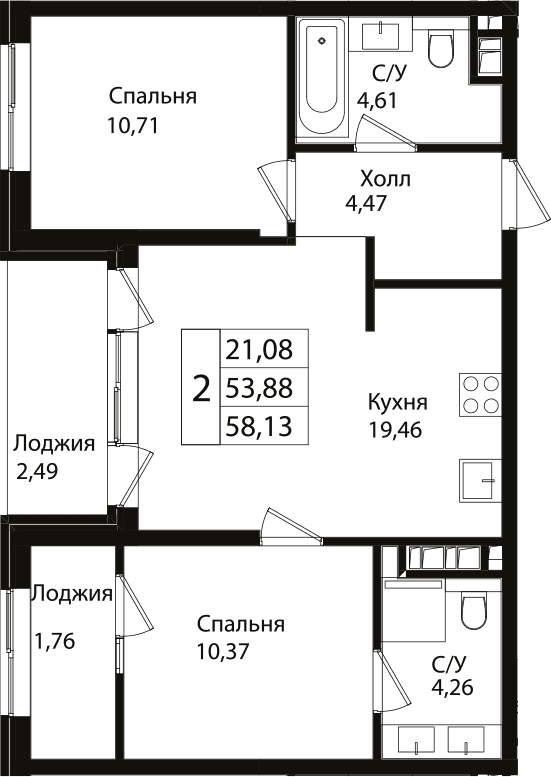 Продается 3-комн. квартира, 54 м²