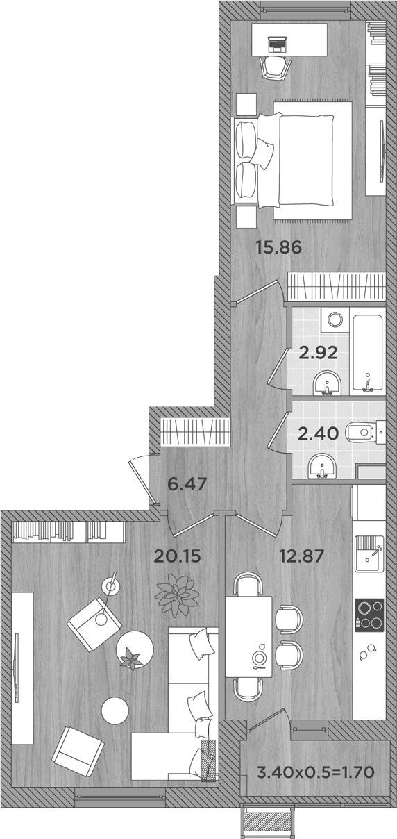 Продается 2-комн. квартира, 60.67 м²