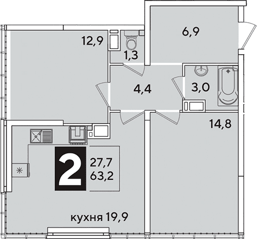 Продается 3-комн. квартира, 63.2 м²