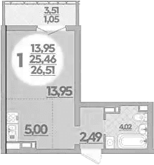 Продается 1-комн. квартира, 25.46 м²