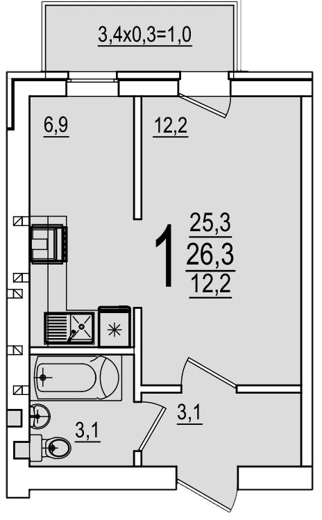 Продается 1-комн. квартира, 25.3 м²