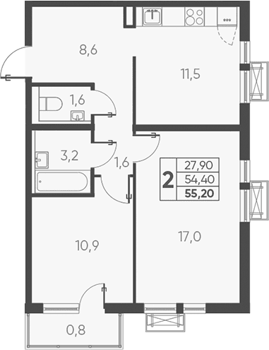 Продается 2-комн. квартира, 56.27 м²