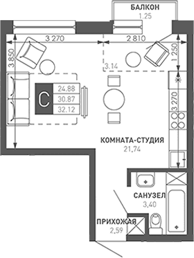 Продается 1-комн. квартира, 32.2 м²