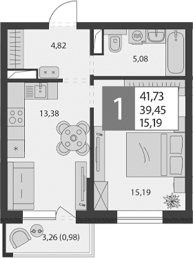 Продается 1-комн. квартира, 38.47 м²