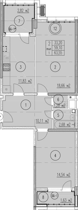 Продается 2-комн. квартира, 59.1 м²