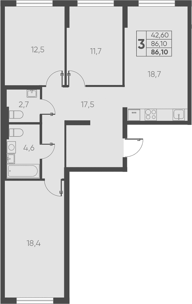 Продается 3-комн. квартира, 86.1 м²
