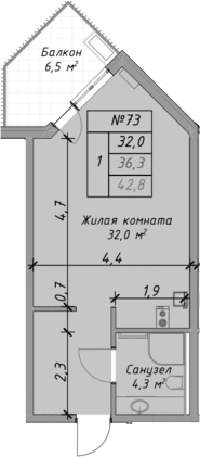 Продается 1-комн. квартира, 36.3 м²