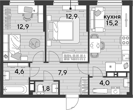 Продается 2-комн. квартира, 59.3 м²