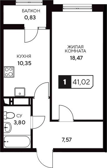 Продается 1-комн. квартира, 40.19 м²