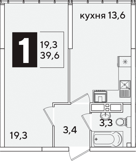 Продается 1-комн. квартира, 39.6 м²