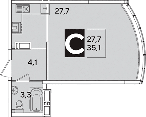 Продается 1-комн. квартира, 35.1 м²