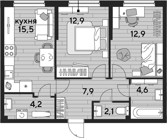 Продается 2-комн. квартира, 60.1 м²