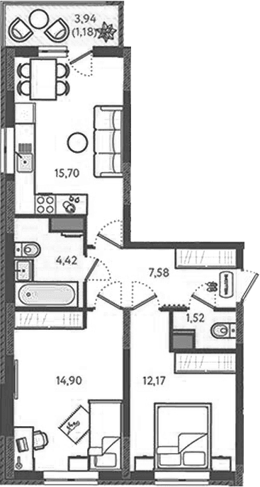 Продается 2-комн. квартира, 56.29 м²