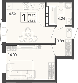 Продается 1-комн. квартира, 36.63 м²