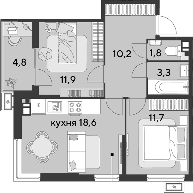 Продается 3-комн. квартира, 57.5 м²