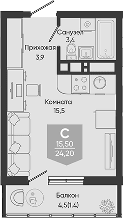 Продается 1-комн. квартира, 22.8 м²