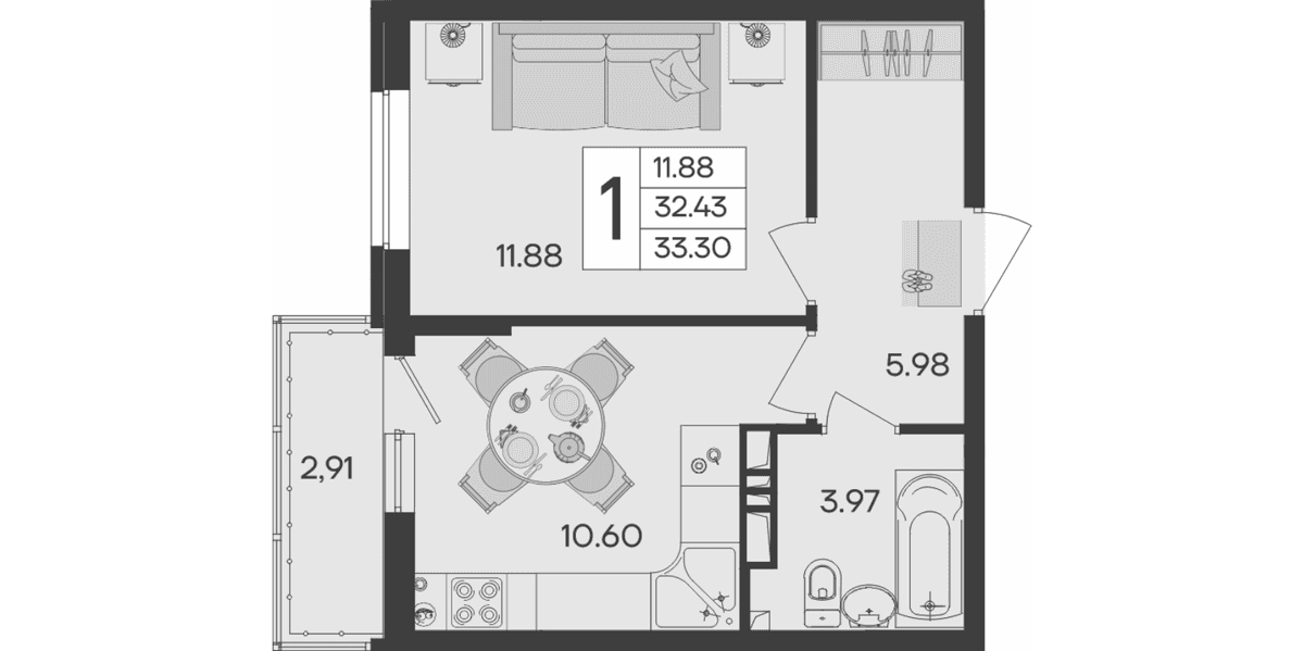Продается 1-комн. квартира, 32.43 м²