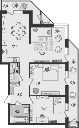 Продается 4-комн. квартира, 75.8 м²