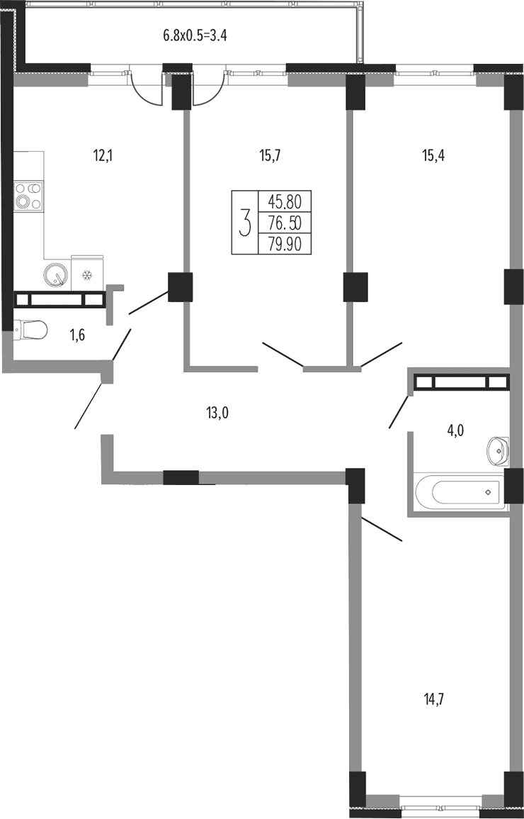 Продается 3-комн. квартира, 78.75 м²