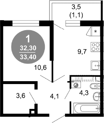 Продается 1-комн. квартира, 32.3 м²