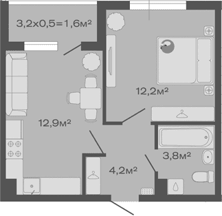 Продается 1-комн. квартира, 33.1 м²