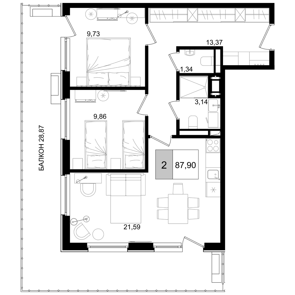 Продается 3-комн. квартира, 59.03 м²
